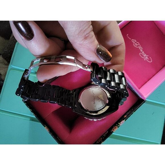 ED HARDY Black Love Kills Slowly Rhinestone Bezel Watch~Boxed display picture 3